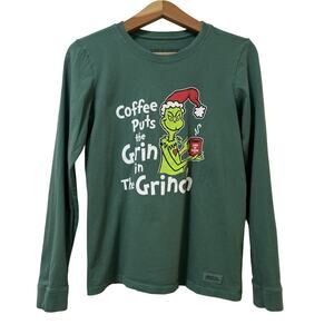 Life is Good Womens The Grinch Long Sleeve Graphic T Shirt Size S Green Holiday